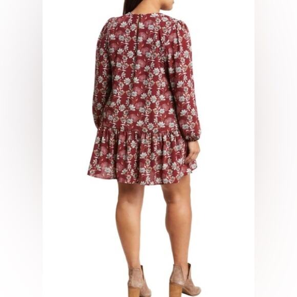 Caslon Floral Print Drop Waist Long Sleeve Dress Burgundy Floral Women’s - Picture 4 of 8